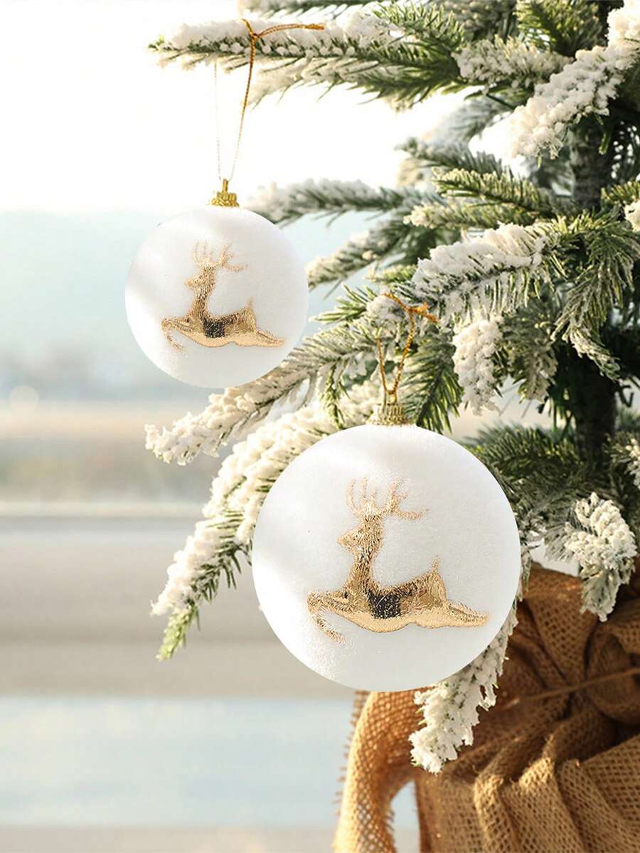 6pcs Christmas Snowball Hanging Ornaments, White and Gold Snowflake Design, Soft Foam Baubles for Christmas Trees, Parties, and Winter Fireplace Decor