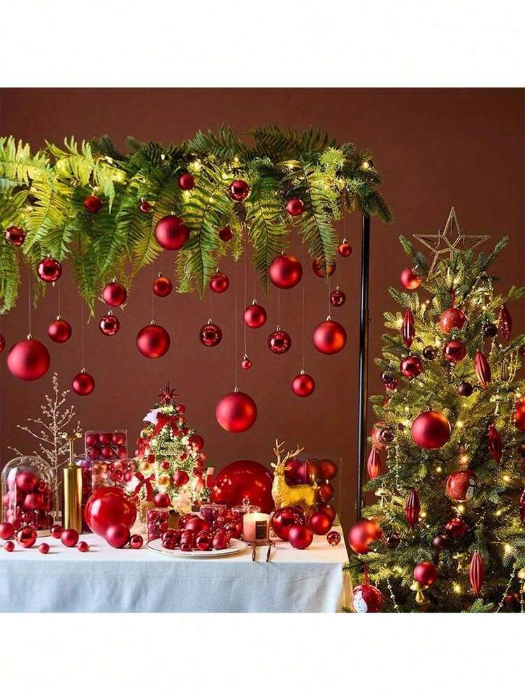 Red Shatterproof Christmas Ball Ornaments (24pcs/1pc), 1.5-Inch Pre-Strung Hanging Tree Decorations, Perfect for Holiday, Wedding, and Party Decor