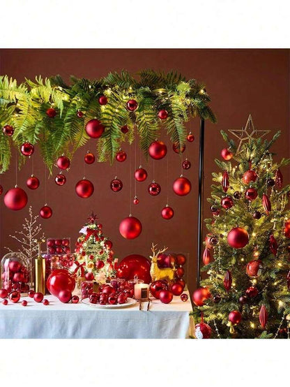Red Shatterproof Christmas Ball Ornaments (24pcs/1pc), 1.5-Inch Pre-Strung Hanging Tree Decorations, Perfect for Holiday, Wedding, and Party Decor