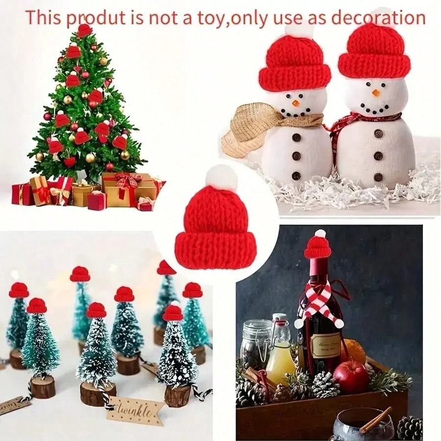 10pcs Mini Christmas Hat and Scarf Set, Knit Santa Doll Accessories for Bottle Caps, Table Decor, and Dollhouse Holiday Decorations