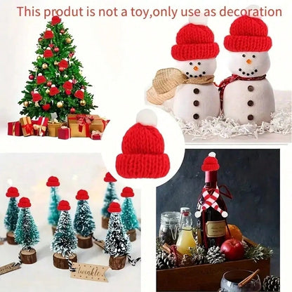 10pcs Mini Christmas Hat and Scarf Set, Knit Santa Doll Accessories for Bottle Caps, Table Decor, and Dollhouse Holiday Decorations