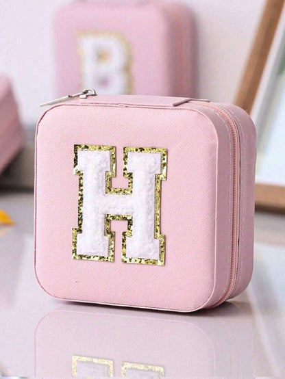 Custom Initial Travel Jewelry Organizer Box, Compact Case for Rings, Necklaces & Earrings