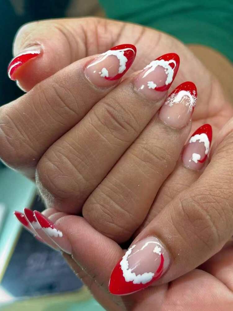 24pcs Almond Christmas Press On Nails, Red Santa Hat Short False Nails, Holiday Nail Set For Women, Office, Date, Party & Everyday Wear