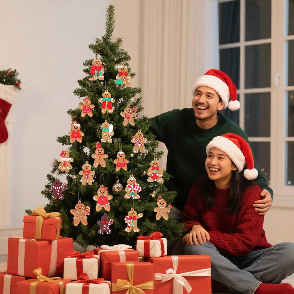 20pcs Gingerbread Ornaments for Christmas Tree, Cute Gingerbread Man Holiday Decorations for Tree & Home Decor