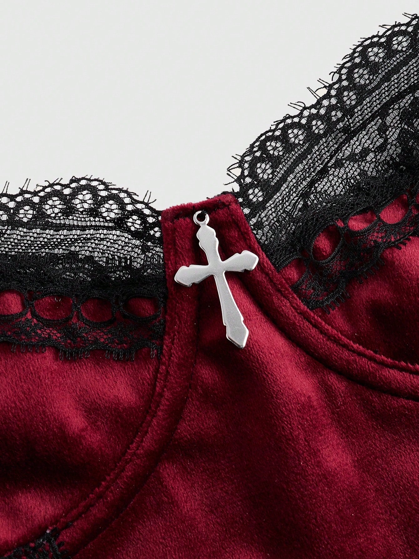Women Contrast Lace Bodysuit With Structured One-Piece Design, Layered Lace Panel Detail, Smooth Fabric Combination, Simple Silhouette, Suitable For General Wear And Outfit Styling