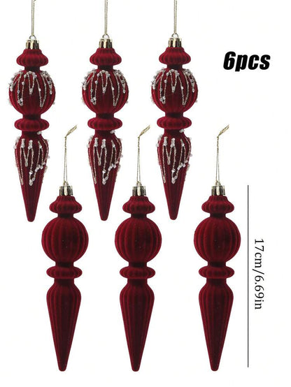 6/12pcs Velvet Christmas Ornament Set (7"), Textured Shatterproof Burgundy Tree Decorations, Elegant Holiday Home Decor