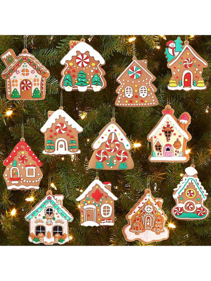 12pcs Gingerbread House Hanging Ornaments, Cute Christmas Tree Decorations for Home, Parties, and Holiday Gift Giving