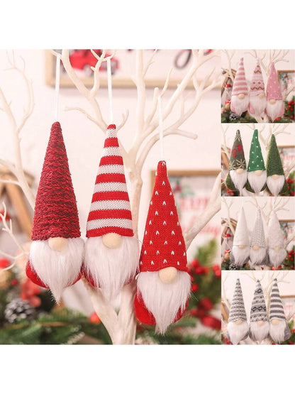 3pcs Knitted Forest Gnome Ornaments, Faceless Plush Dolls for Christmas Tree Decoration, Cute Holiday Figurines for Winter Home and Party Decor