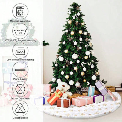 35-Inch White Plush Christmas Tree Skirt, Thick Velvet Tree Base Blanket with Lace Trim, Also Available in 60/90cm, Elegant Holiday Home Decor