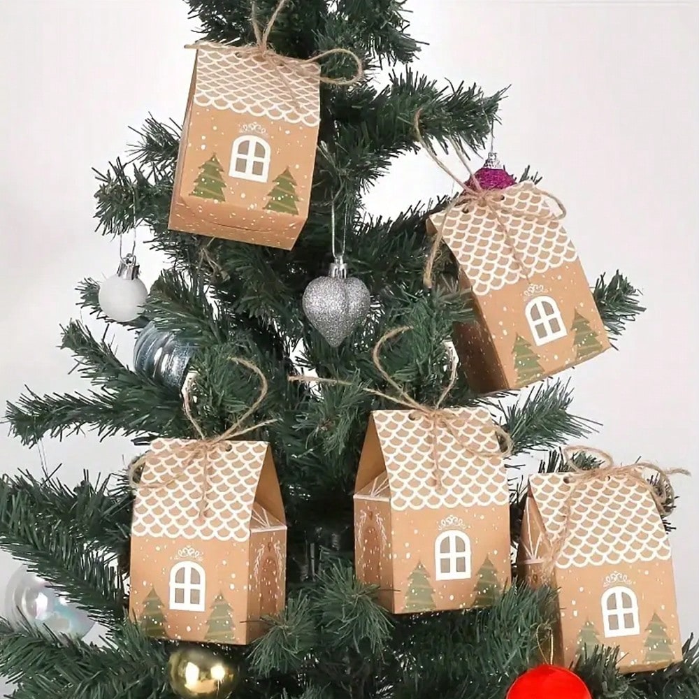 10pcs Kraft Paper Christmas House Gift Boxes, Decorative Packaging Boxes for Holiday Presents, Souvenirs, and Christmas Party Favors