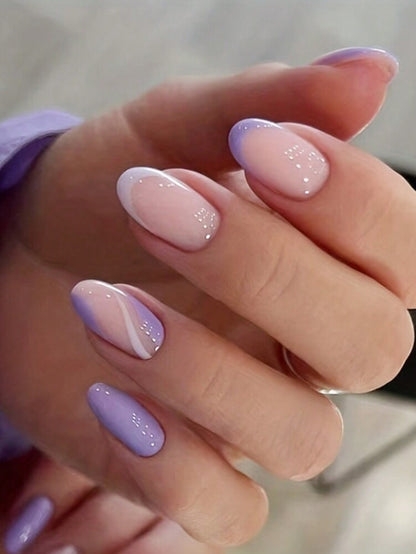 Christmas Long Almond Press On Nails 24pcs, Red French Tips With White Snowflakes And Santa Hat Design, Acrylic False Nails Set For Holiday Or Party