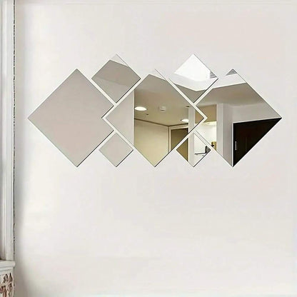 7pcs Square Acrylic Mirror Wall Stickers, 3D Rhombus & Rectangular Self-Adhesive Shatterproof Removable Mirrors for Home or Office Decor