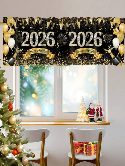 Santa Claus & Snowman Christmas Curtain Valance, 1–2 Piece Polyester Window Decor with Rod Pocket for Kitchen, Living Room or Bedroom