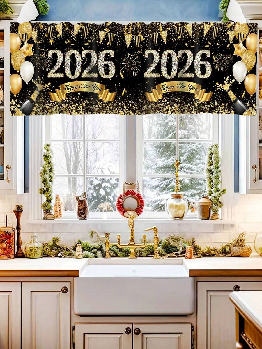 Santa Claus & Snowman Christmas Curtain Valance, 1–2 Piece Polyester Window Decor with Rod Pocket for Kitchen, Living Room or Bedroom