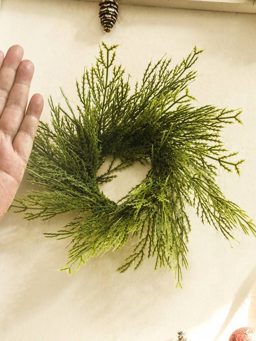 Christmas Candle Ring Holder with Red Flowers, Gold Berries & Greenery, Holiday Table Centerpiece