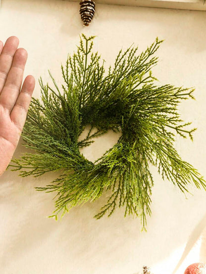 Christmas Candle Ring Holder with Red Flowers, Gold Berries & Greenery, Holiday Table Centerpiece