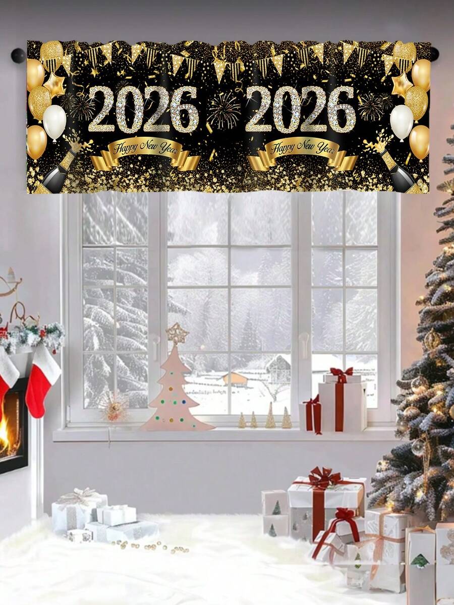 Santa Claus & Snowman Christmas Curtain Valance, 1–2 Piece Polyester Window Decor with Rod Pocket for Kitchen, Living Room or Bedroom