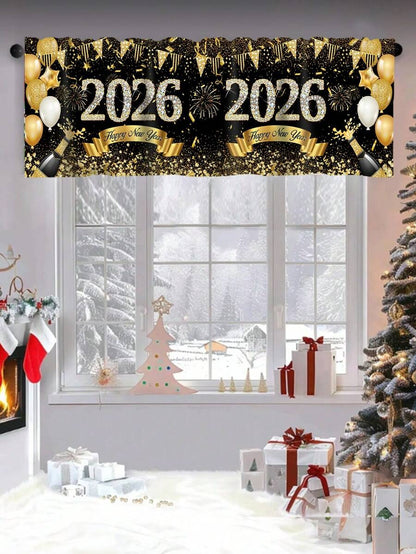 Santa Claus & Snowman Christmas Curtain Valance, 1–2 Piece Polyester Window Decor with Rod Pocket for Kitchen, Living Room or Bedroom