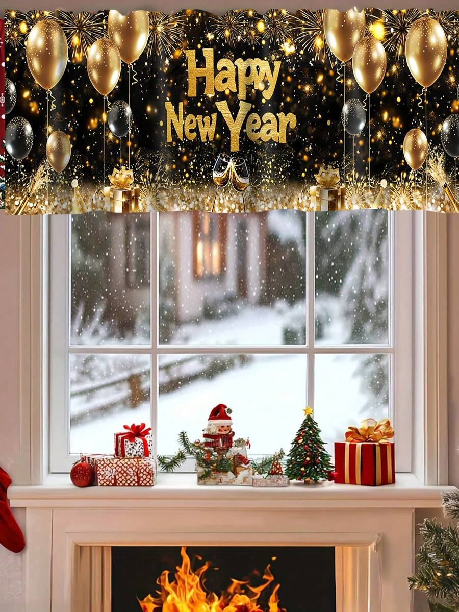 Santa Claus & Snowman Christmas Curtain Valance, 1–2 Piece Polyester Window Decor with Rod Pocket for Kitchen, Living Room or Bedroom