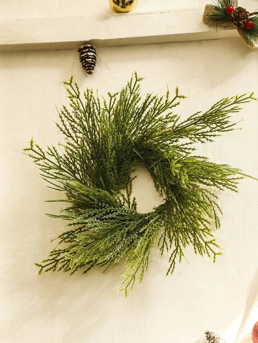 Christmas Candle Ring Holder with Red Flowers, Gold Berries & Greenery, Holiday Table Centerpiece