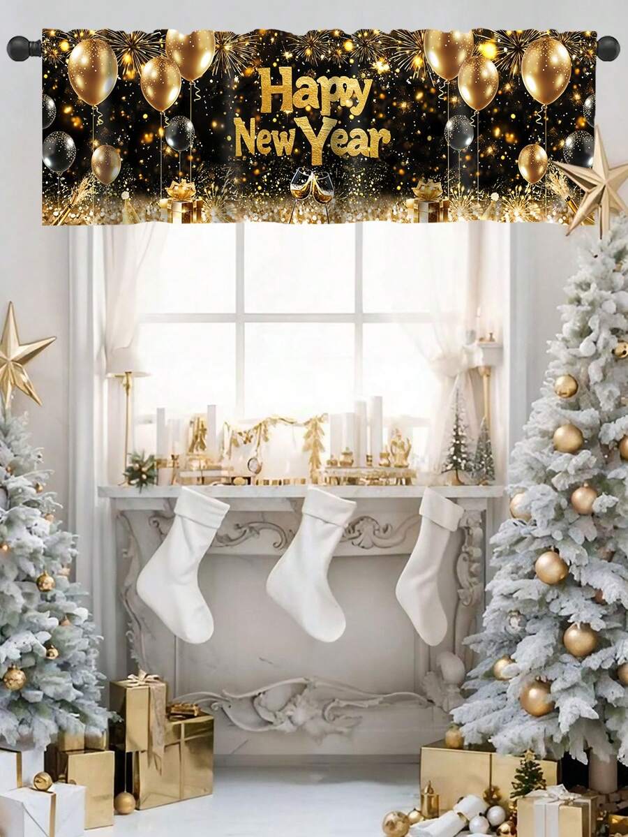 Santa Claus & Snowman Christmas Curtain Valance, 1–2 Piece Polyester Window Decor with Rod Pocket for Kitchen, Living Room or Bedroom