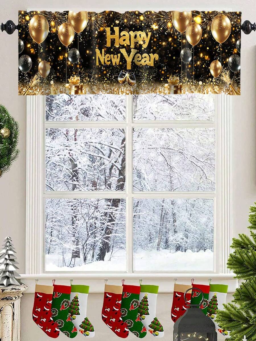 Santa Claus & Snowman Christmas Curtain Valance, 1–2 Piece Polyester Window Decor with Rod Pocket for Kitchen, Living Room or Bedroom