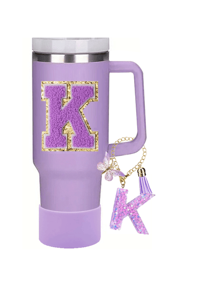 A–Z Cup Accessory Set (4pcs) with Straw Cap, Letter Pendant, Silicone Cup Boot, and Letter Sticker, Personalized Surprise Gift for Friends and Family