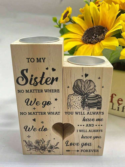 Heart-Shaped Candle Holder with Engraved Sister Message, Decorative Sentimental Ornament (Candle Not Included)