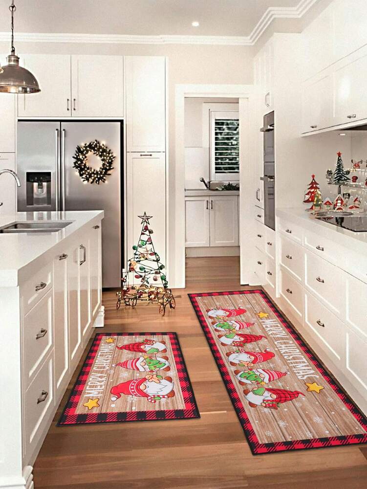 2pcs Merry Christmas Doormat Set, Gnome and Snowflake Design, Non-Slip Washable Floor Mats for Kitchen, Entryway, or Holiday Home Decoration 2026
