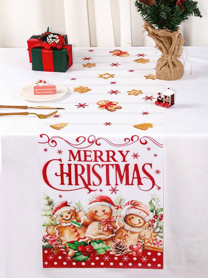 Gingerbread Man Christmas Table Runner, 35x180cm Polyester Holiday Table Flag, Festive Dining Room Décor for Christmas & Winter Home Use