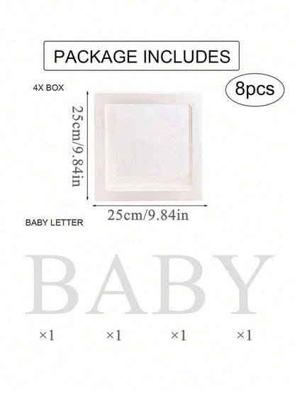 8pcs Transparent Baby Shower Boxes Set, 25cm Letter Balloon Boxes for Gender Reveal Party, Baby Boy or Girl Shower Decorations and Photography Props