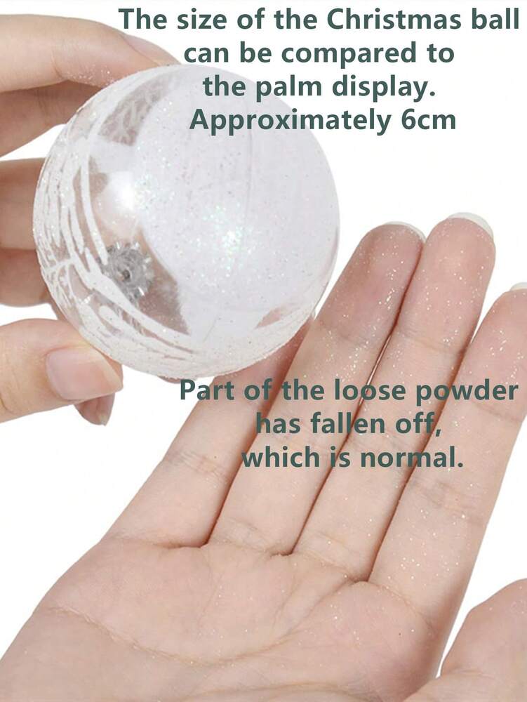 6pcs Transparent Snow Christmas Ball Ornaments, 6cm Clear Hanging Baubles for Xmas Trees, Elegant DIY Holiday Decorations and Gifts