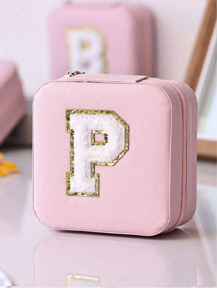 Custom Initial Travel Jewelry Organizer Box, Compact Case for Rings, Necklaces & Earrings