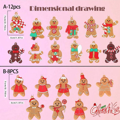 20pcs Gingerbread Ornaments for Christmas Tree, Cute Gingerbread Man Holiday Decorations for Tree & Home Decor