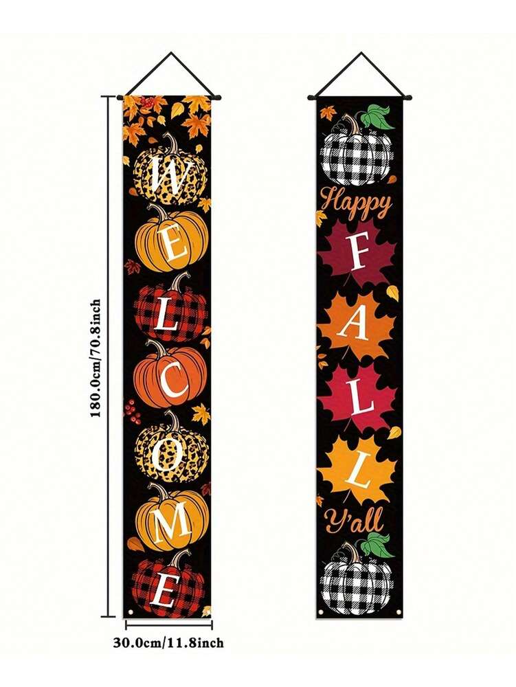 Autumn Porch Welcome Banner Set, Pumpkin & Maple Leaf Front Door Hanging Sign, Seasonal Farmhouse Fall Decoration for Indoor & Outdoor Use