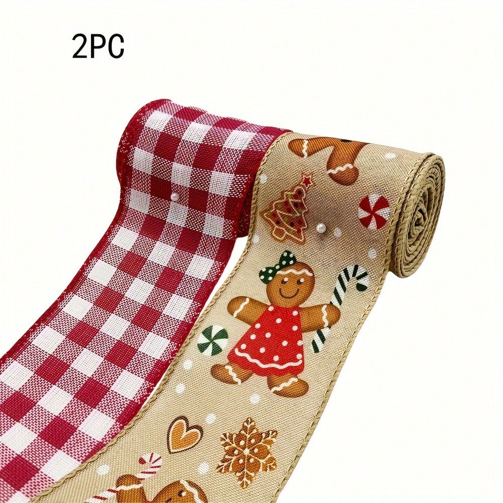 1–2 Rolls Wired Red and Burlap Christmas Ribbon, 2.5-Inch Wide Decorative Bow Ribbon for Wreaths, DIY Crafts, Gift Wrapping, and Home Holiday Decor