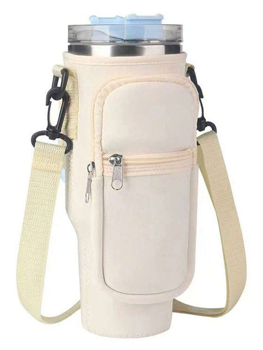 Portable 40oz Tumbler Cup Case with Adjustable Strap, Dual Storage Pockets for Travel or Outdoor Use, Functional Fitness Cup Cover and Wallet Combo