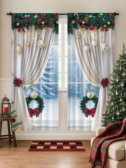 2-Piece Christmas Reindeer and Tree Blackout Curtain Set, Holiday Window Panels for Home Living Room or Bedroom Decor