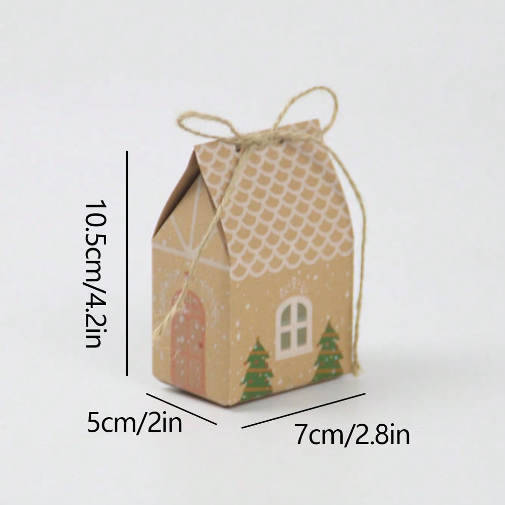 10pcs Kraft Paper Christmas House Gift Boxes, Decorative Packaging Boxes for Holiday Presents, Souvenirs, and Christmas Party Favors