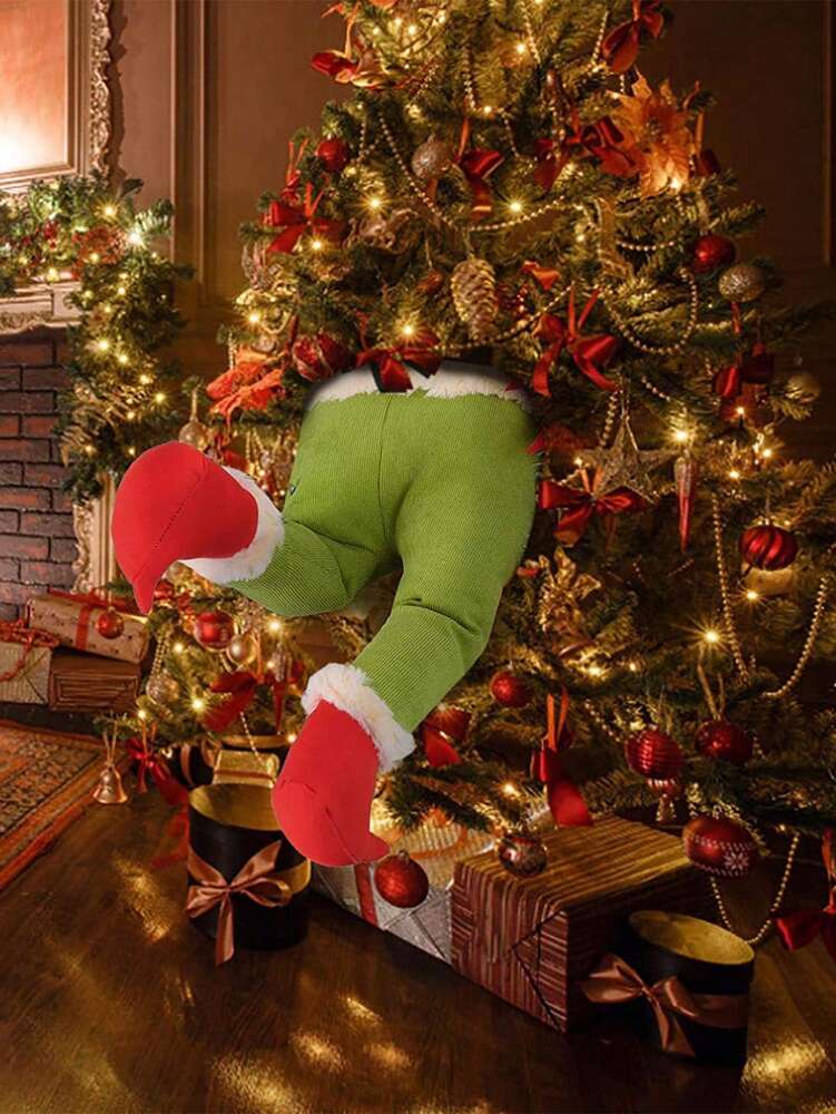 Christmas Elf Legs Tree Topper Decoration, Plush Stuffed Elf Body Ornament for Holiday Trees, Fun Fireplace and Party Decor for Home or Office