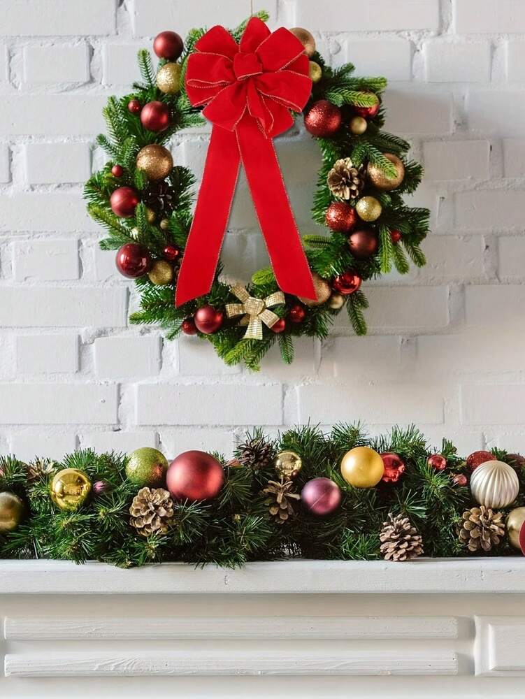 Red Velvet Ribbon with Christmas Tree Decoration, Elegant Holiday Gift Wrapping Ribbon for Birthday, Wedding, or Festive Packaging