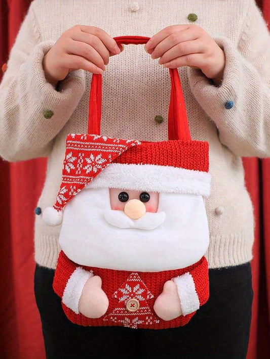 Christmas Gift Tote Bag with Santa, Snowman & Reindeer Design, Candy & Treat Bag with Flap Cap