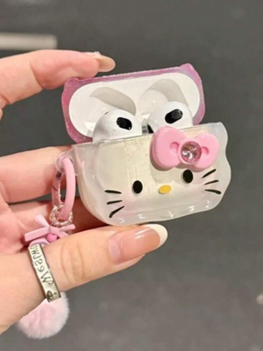 1pc Cartoon Kitty Bluetooth Earbud Case, Cute 3D Heart & Butterfly Protective Cover Compatible with AirPods 1/2/3/Pro, Drop-Resistant Pink Design