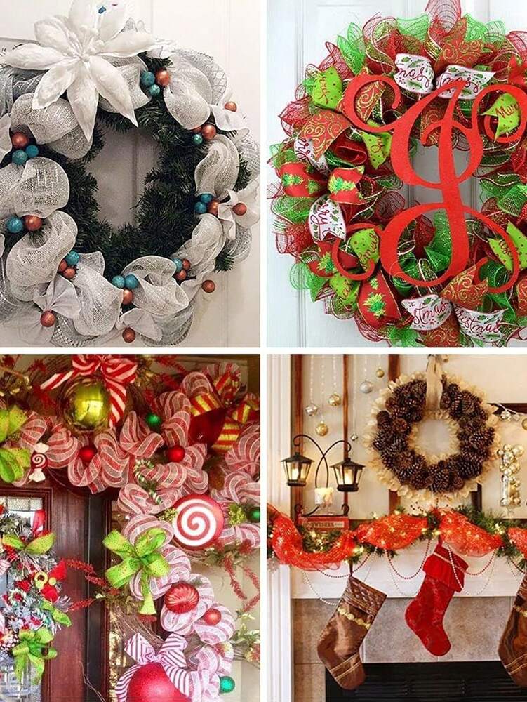 10 Yards Christmas Glitter Mesh Ribbon Roll, Shimmering DIY Craft Material for Gift Wrapping, Flower Bows, and Holiday Wreath Decorations