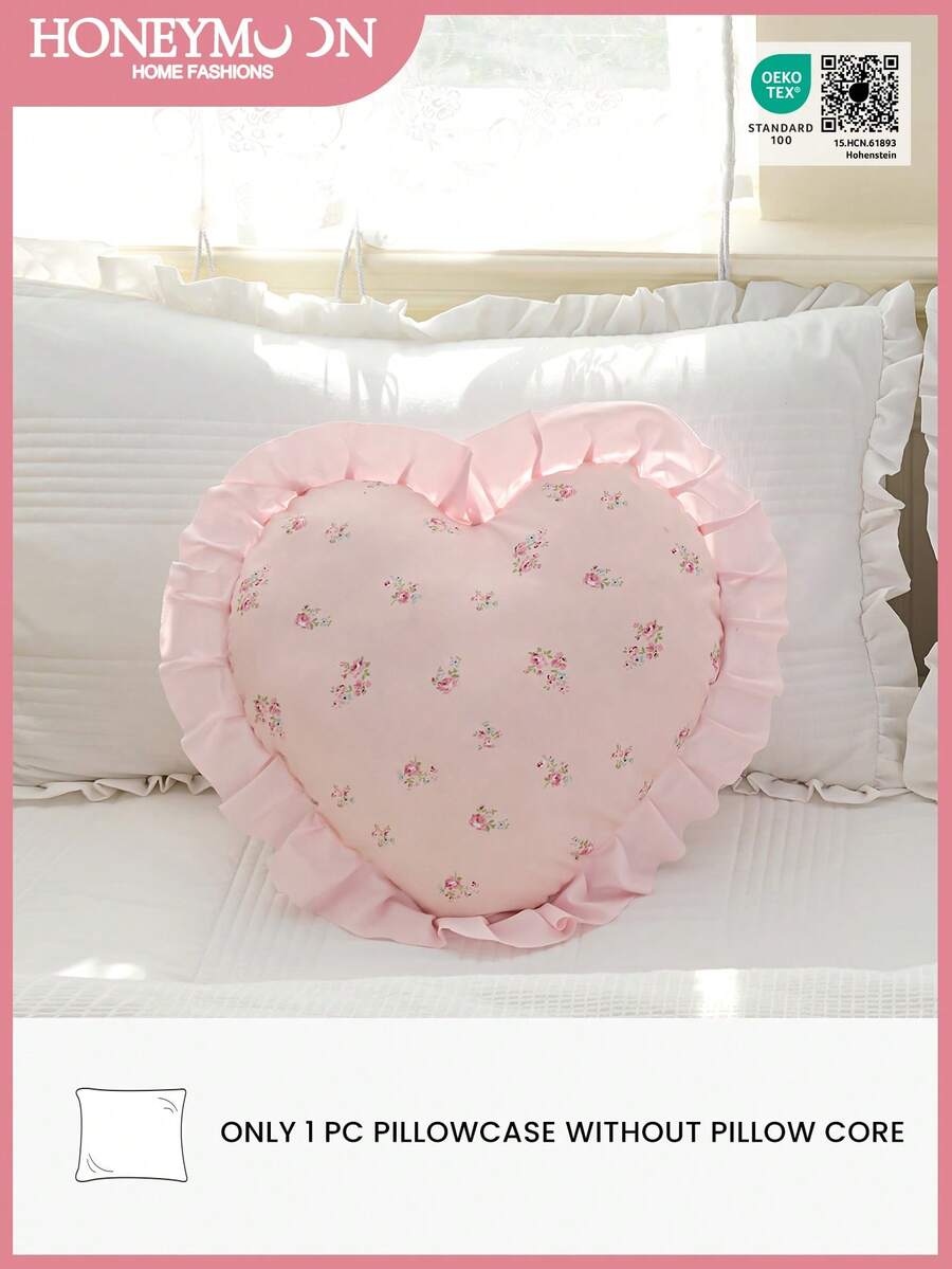 1pc Leopard Print Heart-Shaped Throw Pillow, Romantic French Ruffle Design, Decorative Cushion for Sofa, Bedroom or Living Room, OEKO-TEX Certified