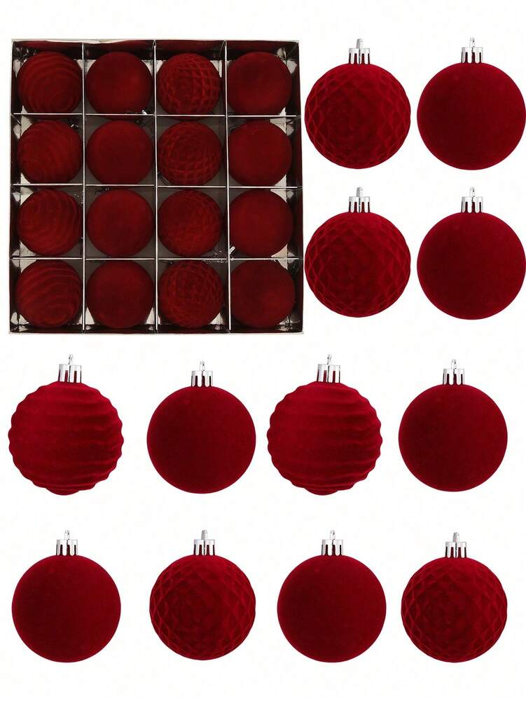16pcs Velvet Christmas Ball Ornament Set, 2.8" Shatterproof Decorative Foam Spheres, Elegant Holiday Tree Decorations for Home Decor
