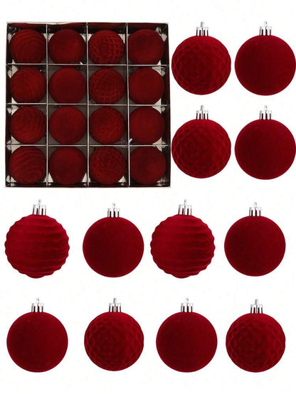 16pcs Velvet Christmas Ball Ornament Set, 2.8" Shatterproof Decorative Foam Spheres, Elegant Holiday Tree Decorations for Home Decor