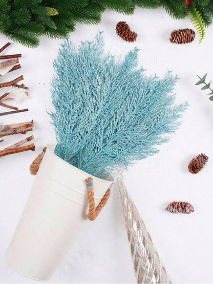 20pcs Glitter Cedar Pine Needles with Sequins, Artificial Blue and Pink Leaves for DIY Garlands, Wedding Bouquets, and Winter Holiday Home Decor