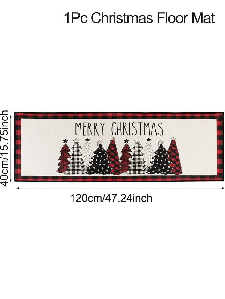 Merry Christmas Red Plaid Door Mat, Non-Slip Washable Entry Rug with Tree Print, Holiday Welcome Mat for Front Door or Home Decor