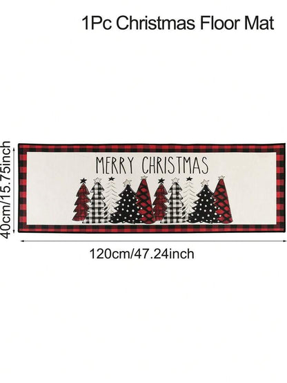 Merry Christmas Red Plaid Door Mat, Non-Slip Washable Entry Rug with Tree Print, Holiday Welcome Mat for Front Door or Home Decor